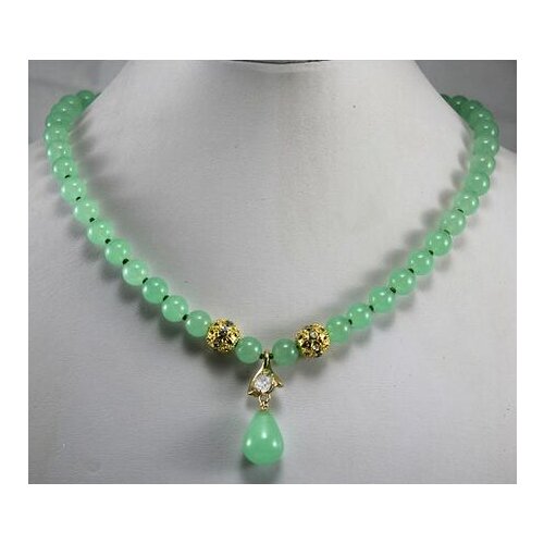 Beautiful 8mm light green jade necklace crystal plated jade pendant