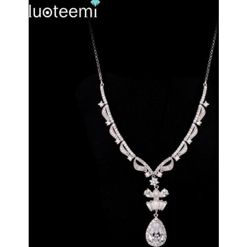 LUOTEEMI Brand Necklace Cubic Zircon Fashion Jewelry for Bridal Waterdrop Cutting CZ Stone Brides Wedding Accessories