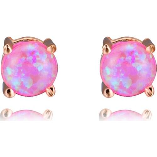 Minimalist Female Pink Opal Stone Earrings Trendy Rose Gold Small Stud Earrings For Women Cute Bridal Round Wedding Earring