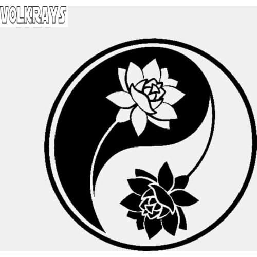 Volkrays Fashion Car Sticker Yin Yang Lotus Yoga Meditation Buddhism Art Accessories Vinyl Decal Black/Silver,15cm*15cm