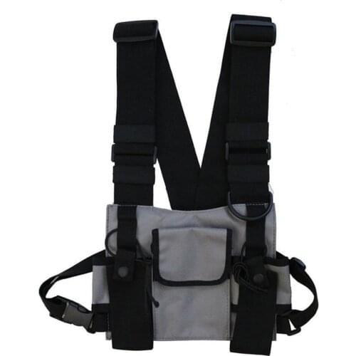 Fashionable Nylon Chest Hunting Gear Bag Black Vest Street Dance Street Wear Chest Tactical Function Line Corset Breast Pocket F