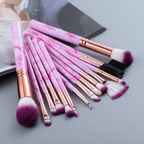 FLD5/15Pcs Marble Makeup Brushes Set Cosmetic Powder Eyeshadow Foundation Blush Blending Beauty Make Up Brush Tool Kit Maquiagem
