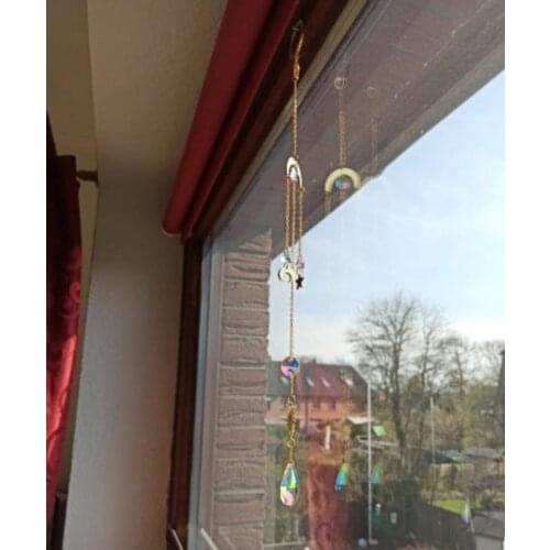 Celestial Suncatcher for Window | Big Aura Crystal | Hanging Prism Rainbow maker | Boho Witchy decoration | Sun and Moon