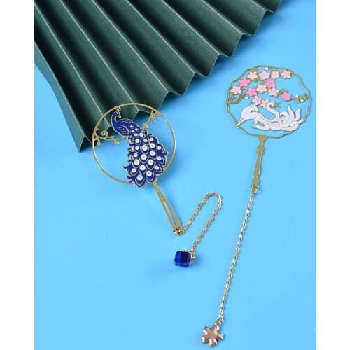 Novelty Metal Peafowl Bookmark Chinese Style Hollowed Tassel Book Mark for Teachers Gift Student Stationery Page-marker