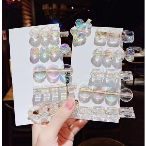 New Women Girls Cute Heart Geometric Barrettes Transparent Barrettes Sweet Hair Clips Hairpins Headband Fashion Hair Accessories