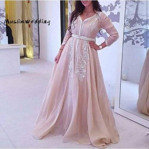 Pink Cheap Arabic Muslim Evening Dresses 2020 A Line Floor Length Chiffon Long Prom Dress Caftan Morrocan Special Occasion Gown