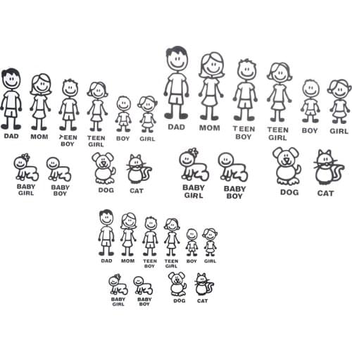 DIY Self-adhesive Figure Family Decals Die Cut Vinyl Sticker Fam Bumper Car Window Slaps Family Fun Dog Cat Baby Children