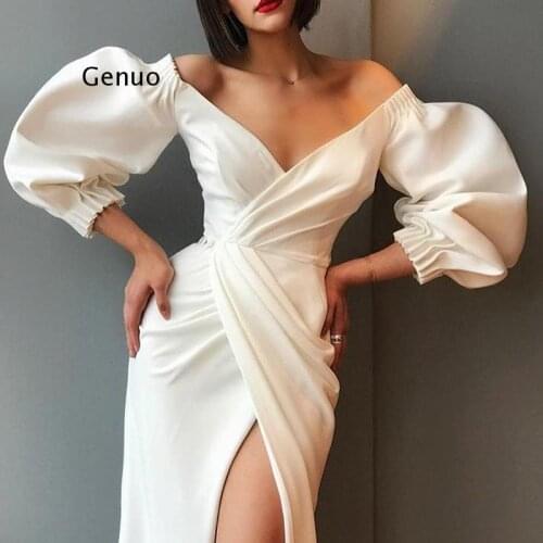 Sexy V Neck Women Wrap Dress Lantern Sleeve Slit Dresses Night Celebrate Party New Fashion