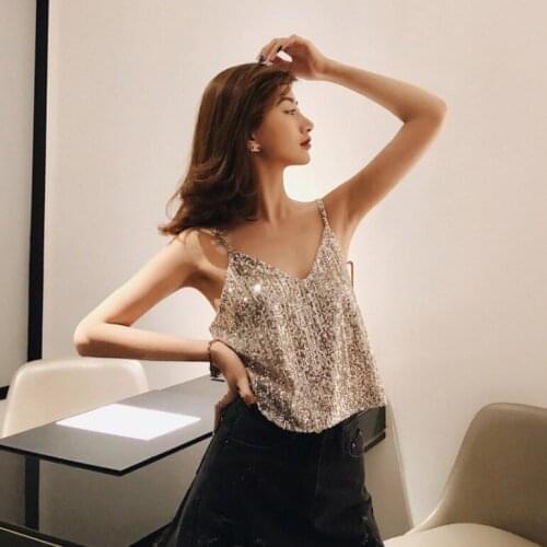 Sexy Tank Tops Hot Erotic Camis Crop Tops Slim Femme Club Clothing Fashion Patchwork Camisole Loose Women Shiny Cami