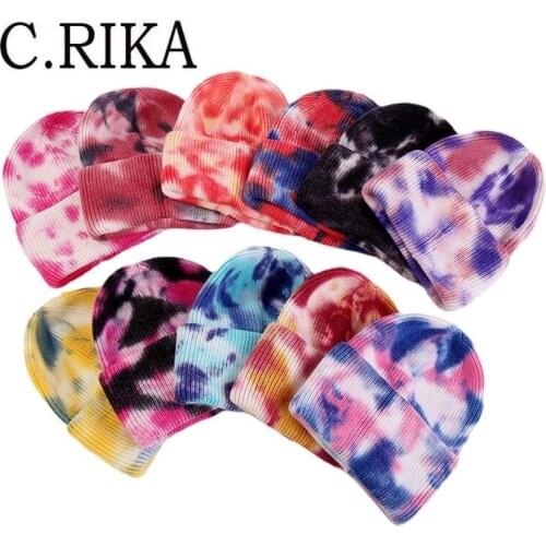 Autumn Winter Men Women Tie Dye Gradient Color Beanie Fashion Hip Hop Melon Cap Boy Girl Couples Outdoor Warm Knitted Hat Bonnet