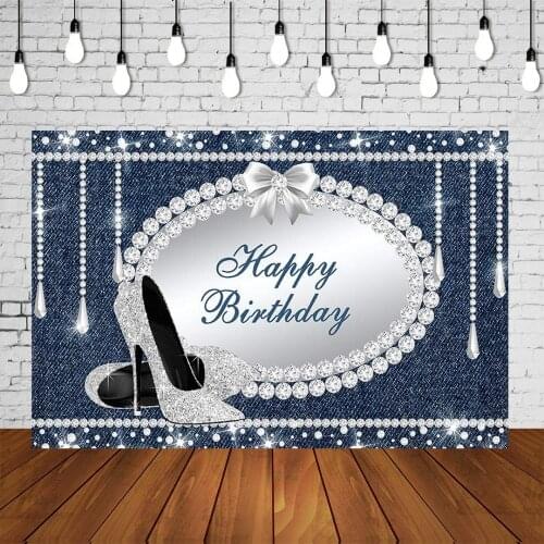 Fabulous Woman Birthday Party Backdrop Silver Glittering High Heels Banner Diamonds Teens Photo Background Cake Table Decoration