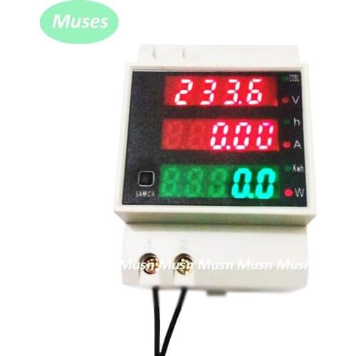 Din rail LED AC 80-300V 0-100.0A voltmeter ammeter display active power and power factor time Energy meter voltage current