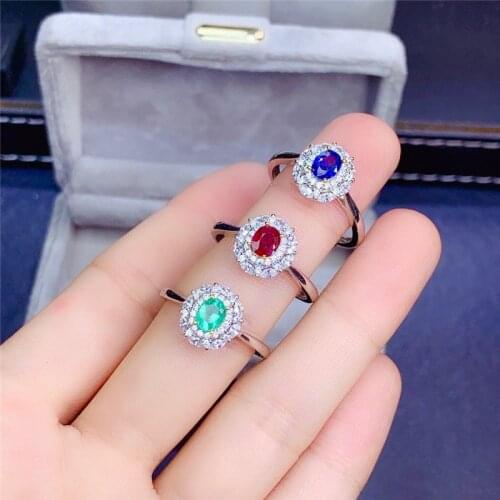 WEAINY Natural Emerald & Sapphire & Ruby Ring, 925 Silver Ring, Engagement Ring, Dainty Ring, Delicate Ring