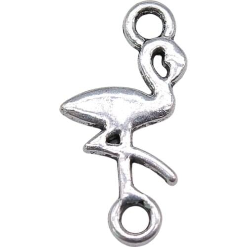 WYSIWYG 10pcs Jewelry DIY Handmade Craft Charms Antique Silver Color 11x22mm Flamingo Connector
