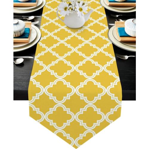 Yellow Moroccan Geometric Checks Table Runners Home Kitchen Dining Tablecloths Wedding Party Table Decoration Table Runner