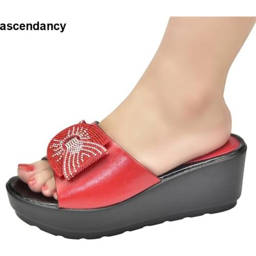 2021 Fashion Women Rhinestone Pumps Outdoor Sandals for Woman 7CM Platform Slippers Sexy Ladies Wedges Peep Toe Sandals Shoes