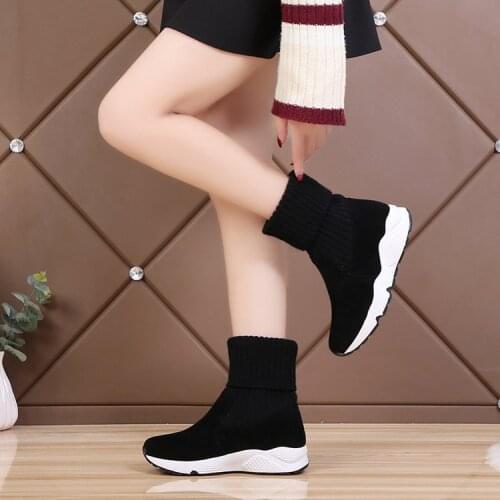 Women Snow Boots Flock Stretch Sock Breathable Platform Plush Fur Booties Suede Warm Shoes Women Winter Boots Snow Sneaker