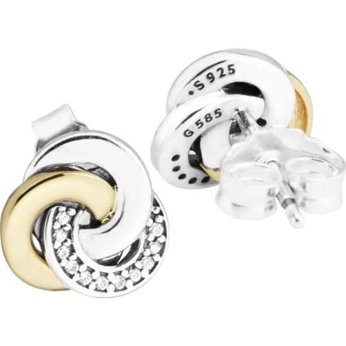 100% Sterling-Silver-Jewelry Interlinked Circles Stud Earring with Clear CZ 100% 925 Silver Jewelry for Women Free Shipping