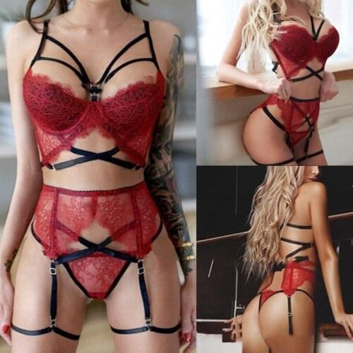 Lingerie Womens Underwear Set Sexy Bra Underwear Goth Lingerie 3 Piece Set Brassiere Erotic Lingerie Female Bra Set