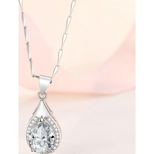 Fanqieliu Water Droplets Crystal Pendant Necklaces 925 Sterling Silver Necklace For Woman FQL21269
