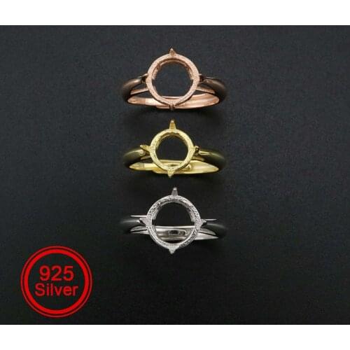 1Pcs 7-15MM Round Prong Ring Settings Adjustable Rose Gold Plated 925 Sterling Silver Bezet Tray for Flat Back Cabochon 1210073