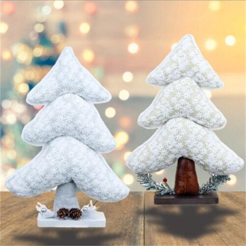 1pcs 35x26x7cm Christmas Tree Silver White Shopping Mall Window Wooden Fabric Decoration For Home New Year Decor 2022 Navida