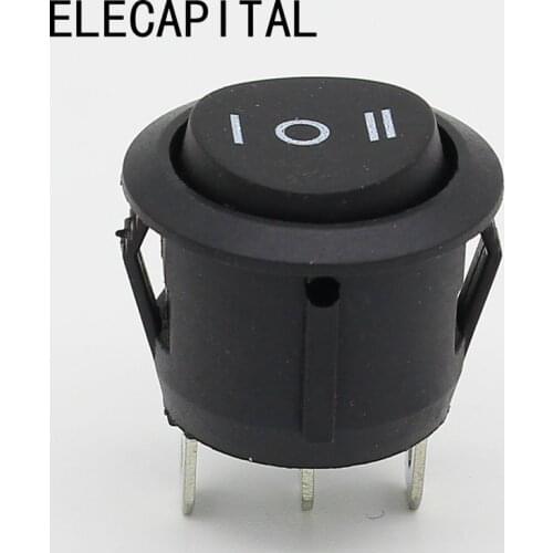 10Pcs 23mm Round Black 3 Pin 10A/125V 6A/250V AC 3 Position SPDT ON-OFF-ON Rocker Switch Snap-in