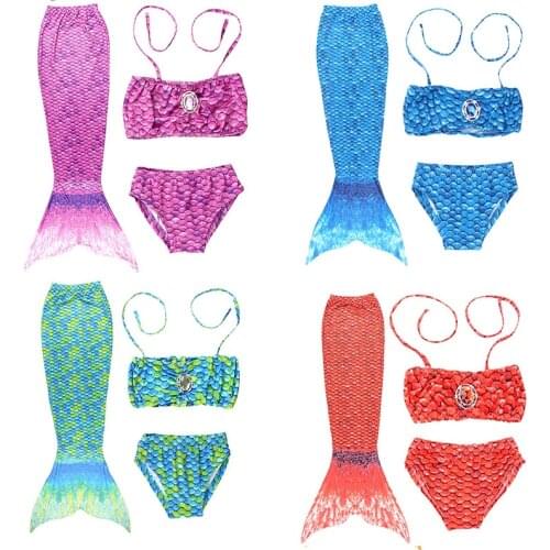 2021 Children Mermaid Tails for Swimming Little Mermaid Girls Swimsuit Bikini Set Bathing Suit Party Cosplay Costumes No Flipper