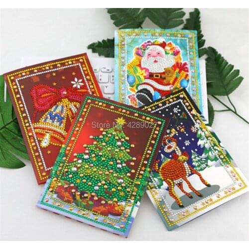 4pcs 5D DIY Shaped Diamond Painting Christmas Greeting Cards Cartoon Paper Diy Painting Kit Diamond Painting Christmas Card Gift