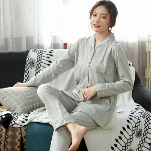 7524# Spring Cotton Maternity Sleepwear Nursing Tops + Pants Sets Pajamas Suits For Pregnant Women Pregnancy Sleep Home Wear