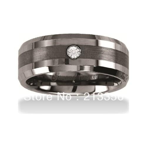 FREE SHIPPING USA WHOLESALES CHEAP PRICE BRAZIL RUSSIA CANADA UK HOT SALE 8MM BEVEL SATIN WITH CZ NEW MENS TUNGSTEN WEDDING RING