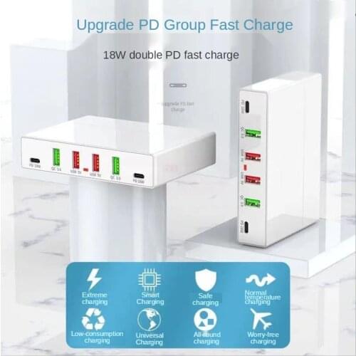 Fast Charging USB Charger PD 6 Ports18W QC3.0 PD 3.0 Phone Charger Station Multi-port Quick Charger for iPhone Samsung Xiaomi