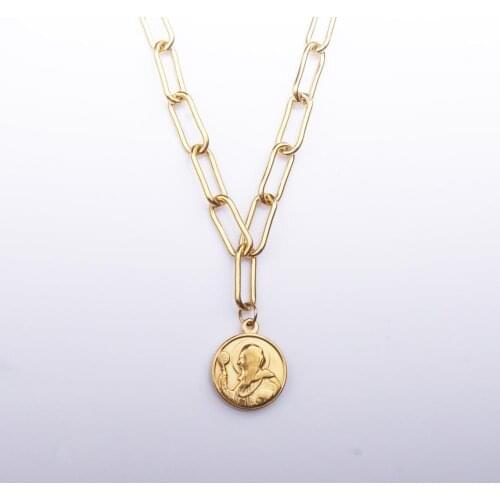100% Stainless Steel St Benedict Medal CHUNKY Chain Necklace For Women Gold/Silver Color Metal San Benito Coin Choker Necklaces