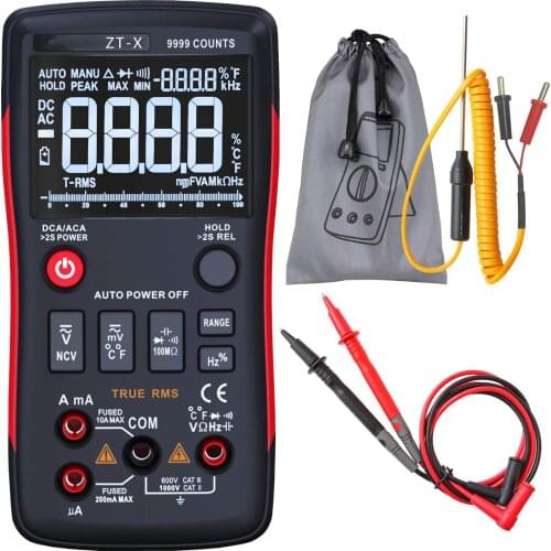 Digital Multimeter 3-Line Display 9999 Counts Button Design Auto-Ranging DMM Temperature Capacitance AC/DC Voltage Current