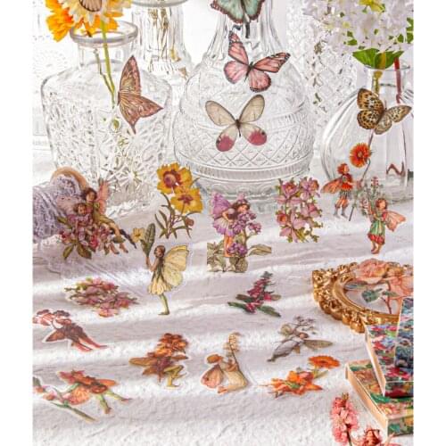 45PCS/Pack Butterfly Fairy Decorative Vintage Style Stickers For Scrapbooking Cell Cover Diary Student Stationery Album Gift DIY