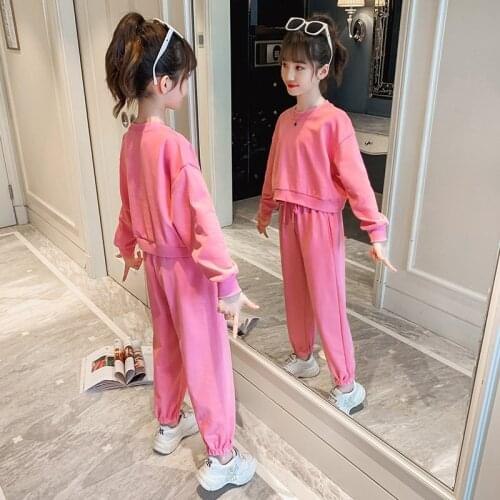Kids Tracksuit For Girls Clothing Sets 2021 Spring Autumn Crop Top+Casual Pants Sport Suit Children Clothing 6 8 10 12 14 Years