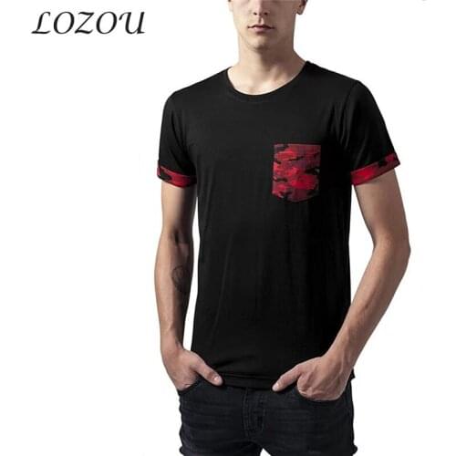 Mens Casual Summer Short Sleeve T-shirt Fashion Stitching Camouflage Pocket O-Neck Tops Solid Color Pullover Sports Thin Slim