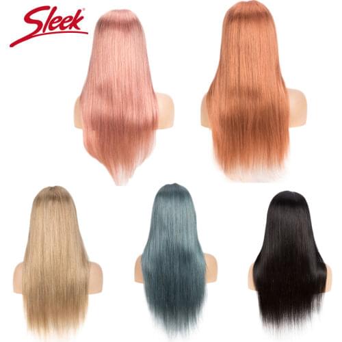 Sleek Brazilian Straight 4x4 Lace Human Hair Wigs Pink Blue Blonde Natural Long Wigs 150% Density Pre Plucked With Baby Hair