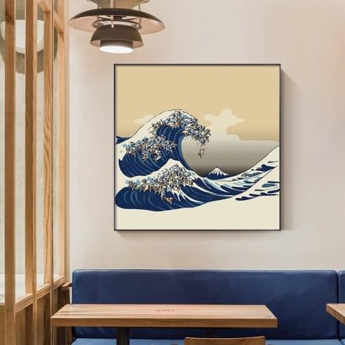 Japanese style sea wave Canvas Painting Retro Posters and Print Square Wall Art Pictures For LivingRoom Bedroom Aisle Home Decor