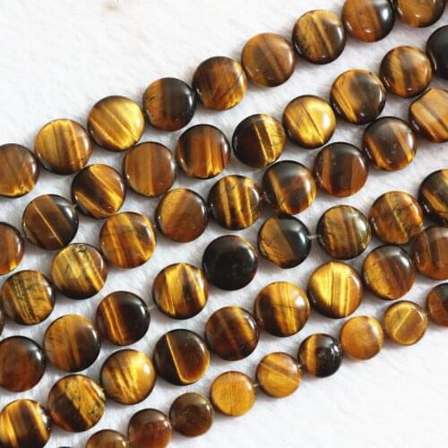 Best sale tiger eyes stone fashion 12mm 14mm round cake shape natural beads diy popular Jewelry making B349
