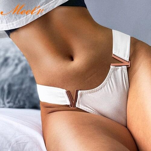 Meet'r Sexy Panties Lingerie Seamless Women Elasticity Underwear Temptation Low-waist V-shaped Metal Decoration G-String Brief