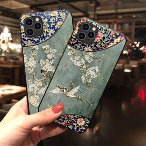 Flower Bird 3D Embossed Phone Case for iPhone 11 12 Pro MAX XS MAX XR 8 7 Plus Capa Soft TPU Back Cover for Samsung Series Coque