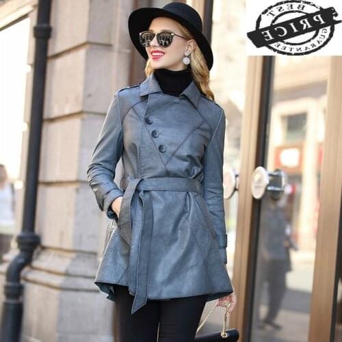 Montone Genuine Leather Jacket Women Luxury Leather Real Sheepskin Coats Female Belt Spring Autumn Clothes 2021 LWL1565