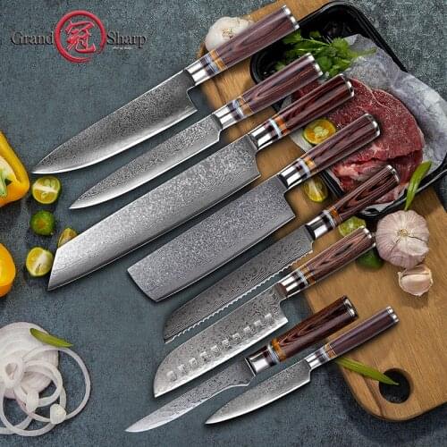 GRANDSHARP Damascus Knife Sets vg10 Japanese Damascus Steel Kitchen Slicing Knives Chefs Set Family Gift Kitchen Cooking Tools