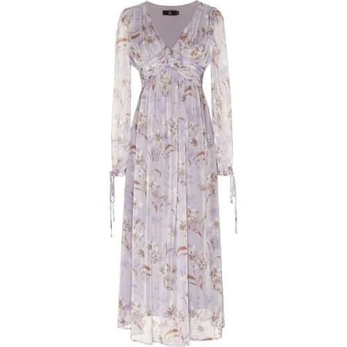 2020 Brand New Women Fashion Dress V-neck Long Sleeve Floral Printing Maxi Dress Sexy Dresses Party Night Club Dress Vestidos