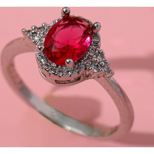 2021 New Trendy AAA Red Zircon Wedding Rings For Women Fashion Silver Color Female Bride Jewelry Birthstone Party Valentine Gift