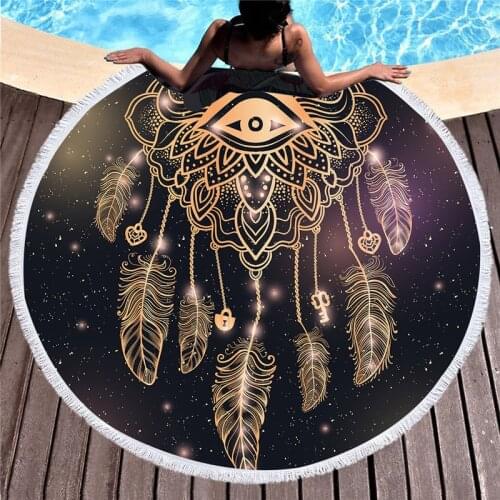 New Round Large Beach Towel for Adult 150cm Circle Microfiber Tapestry with Tassel Dreamcatcher Printed Summer Swimwear Yoga Mat