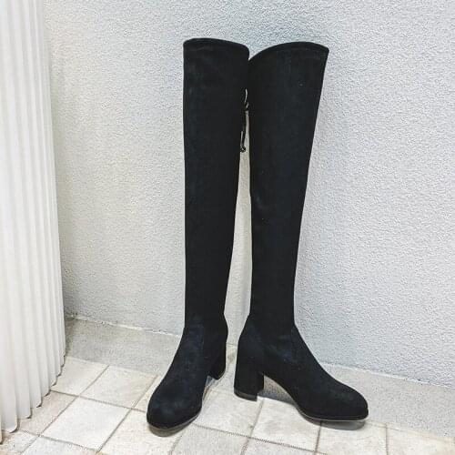Autumn / winter 2020 Long tube elastic boots Classic womens over knee shoes thin boots medium high heel thigh high flat boots