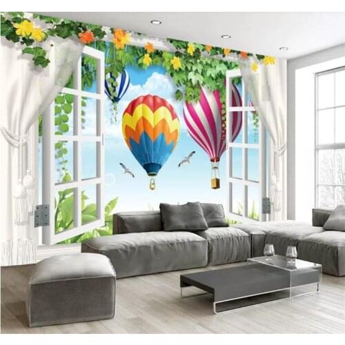 Custom 3D Photo Wallpaper For Kids Room 3D Space Window Scenery Hot Air Balloon Vines Wall Painting Living Room Wall Decor Mural