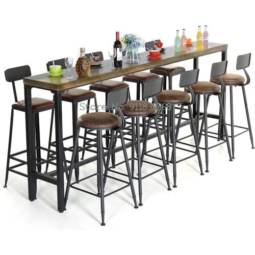Industrial Iron Art Solid Wood Household Bar Chair Table Modern Simple Bar High Stool Cafe Bar Table Chair